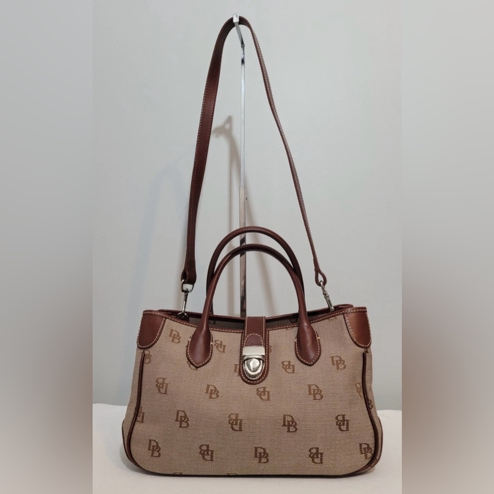 Dooney & Bourke Signature Canvas Satchel Brown Tan Leather Trim J8961605
